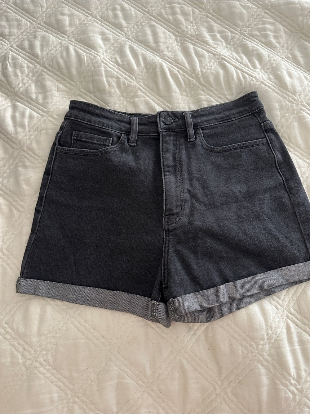 KanCan Black High-Rise Rolled Hem Jean Shorts